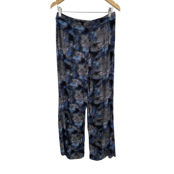 Saint & Sophia Abstract Black Blue Viscose Wide Leg High Rise Luxury Pants 6 - Picture 9 of 10